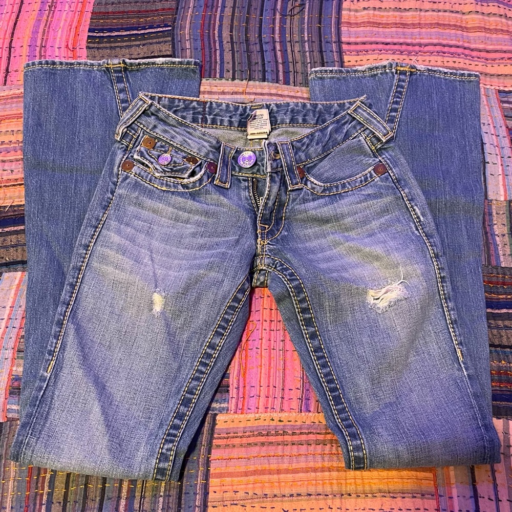 TRUE RELIGION Low Rise Medium Wash Rainbow Joey Jean